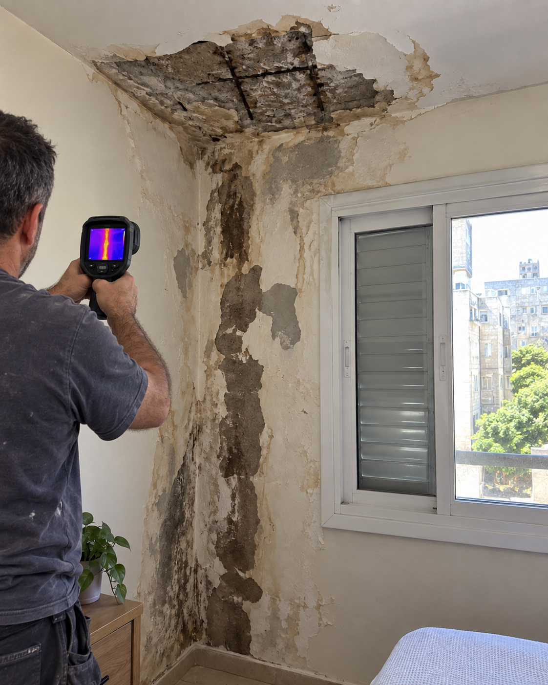 איתור נזילה בקיר באמצעות מצלמה תרמית בירושלים